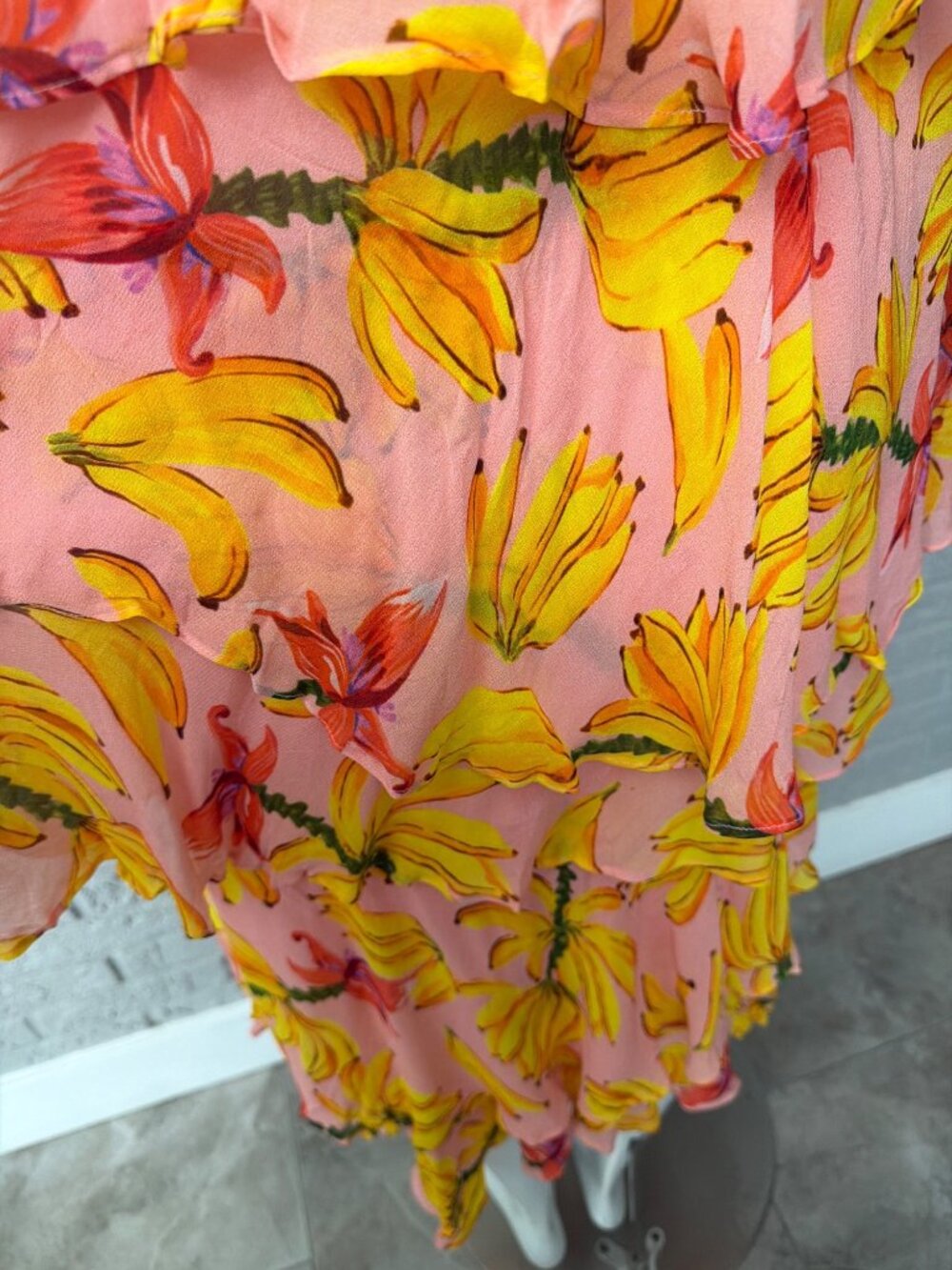Farm Rio Banana Taste Tiered Midi Dress Size S - Picture 10 of 12